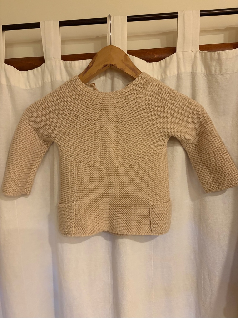 Zara Toddler Cream Textured Crewneck Sweater with Front Pockets